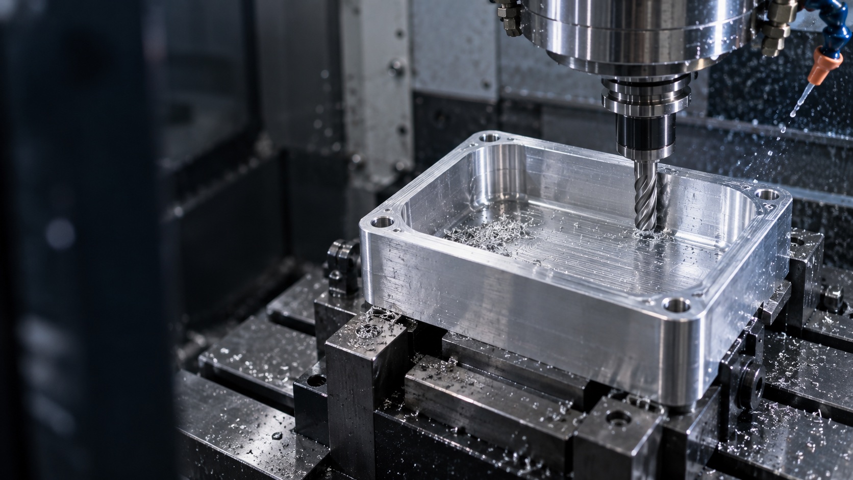 AI illustration of an aluminum housing during machining